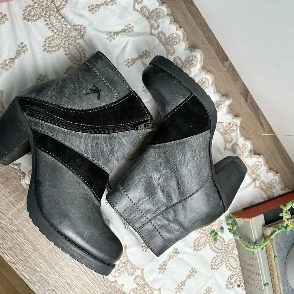 Dromedaris Kara leather side zip boots w 3” heel tan-gray size EU 37 US 6.5